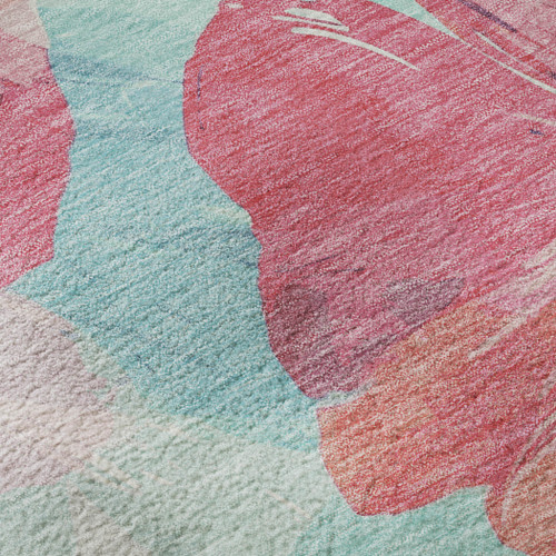10' X 14' Pink Blue And Ivory Floral Washable Area Rug With UV Protection