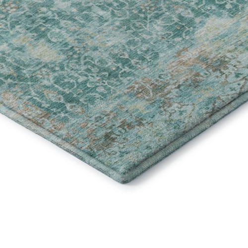 5' X 8' Teal Gray And Taupe Oriental Washable Area Rug With UV Protection