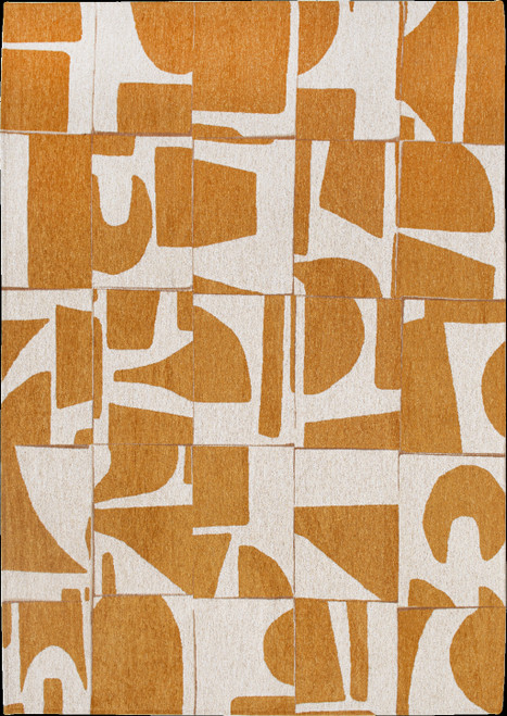7' X 9' Yellow And White Geometric Washable Area Rug