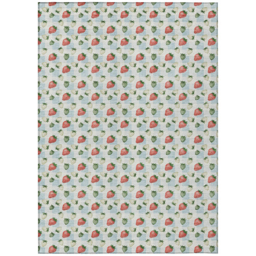 8' X 10' Sky Blue And Blue Floral Washable Indoor Outdoor Area Rug