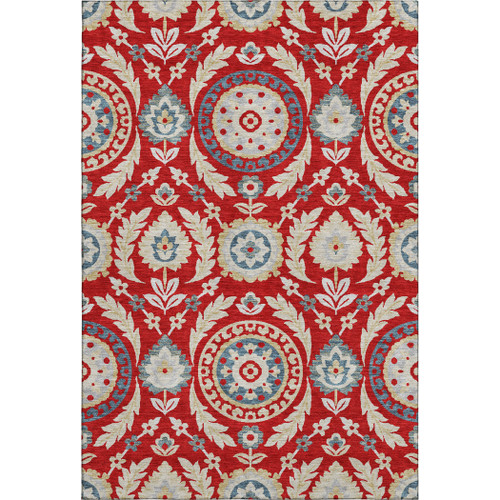 3' X 5' Red Gold And Blue Floral Washable Area Rug With UV Protection