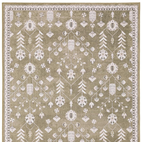 7' X 9' Brown And Ivory Oriental Washable Area Rug