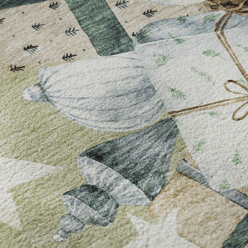 8' X 10' Artichoke Green Beige And Ivory Geometric Washable Area Rug With UV Protection