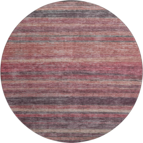 8' Rust Gray And Blush Striped Washable Round Rug With UV Protection