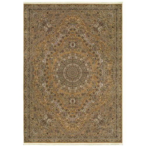 7' X 10' Gold And Ivory Medallion Area Rug With Fringe