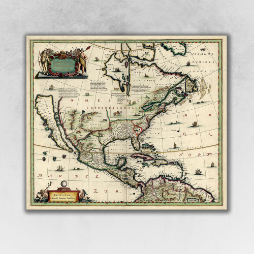 Vintage 1652 Map Of Early North America Unframed Print Wall Art Paper