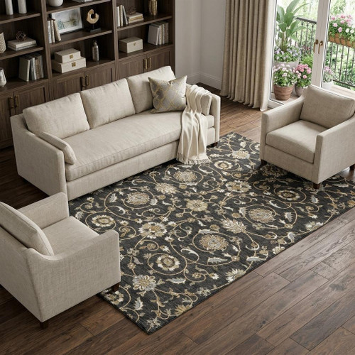 9' X 12' Black Ivory And Gray Moroccan Washable Area Rug With UV Protection
