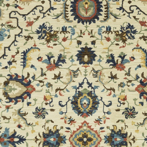2' X 3' Ivory Blue And Orange Oriental Area Rug With Fringe