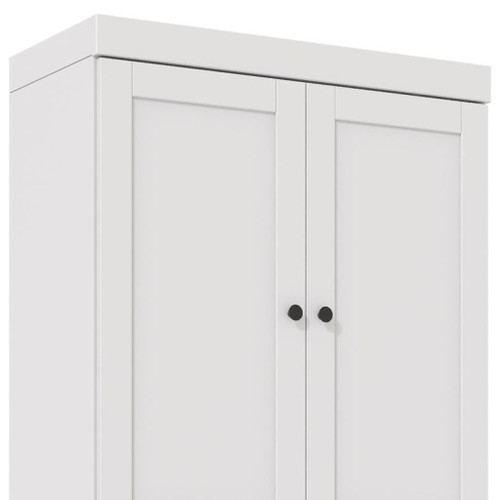 72" White Solid Wood Adjustable Six Tier Library Bookcase with Four Doors