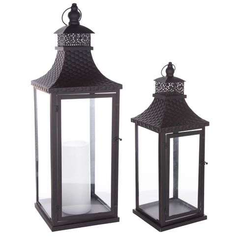 Traditional Lantern with Hammered Metal Lid 