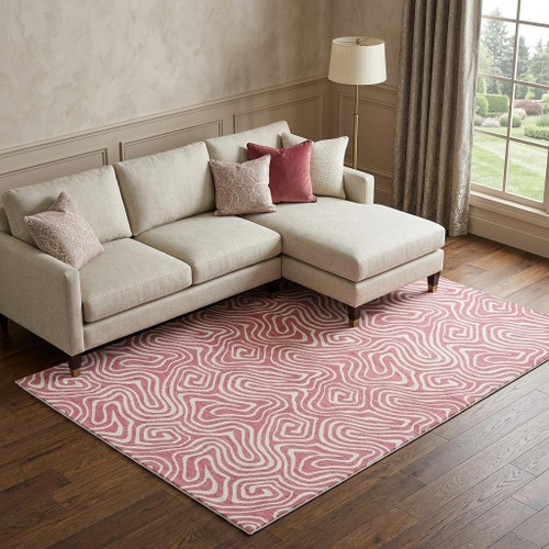 9' X 12' Blush And Ivory Abstract Washable Area Rug With UV Protection