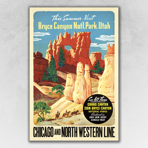Home Decor Vintage 1950s Bryce Canyon National Park Unframed Print Wall Art for Living Room Bedroom Office