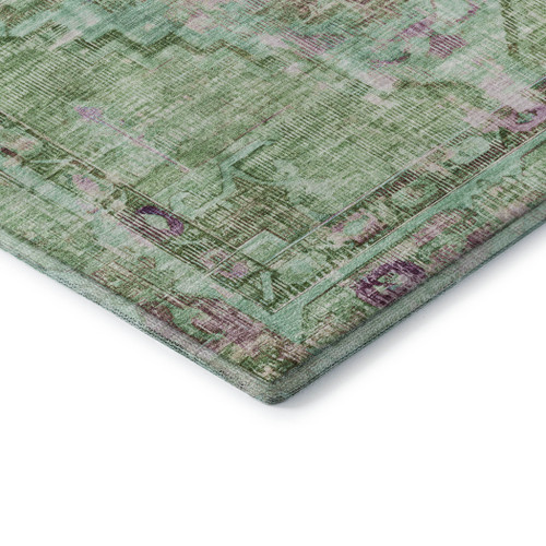 10' X 14' Artichoke Green Lavender And Teal Oriental Washable Area Rug With UV Protection