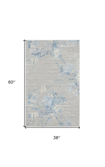 3' X 5' Gray Floral Power Loom Area Rug