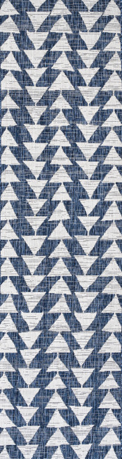 10' Ivory And Blue Geometric Indoor Outdoor Runner Rug