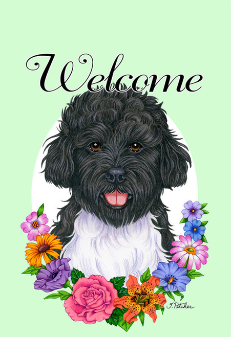 Portuguese Water Dog  - Best of Breed Welcome Flowers Garden Flag 