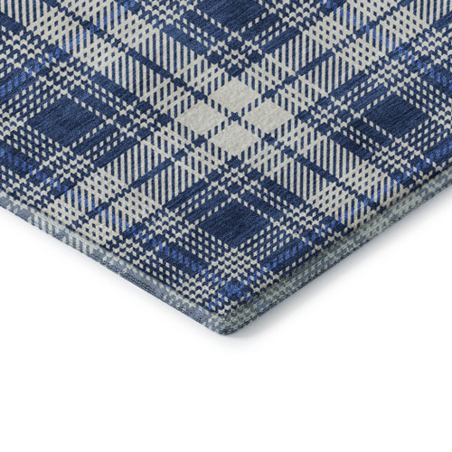 3' X 5' Navy Blue And Ivory Plaid Washable Area Rug With UV Protection