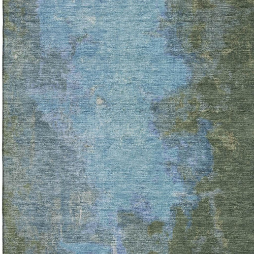 9' X 12' Green And Blue Abstract Washable Area Rug With UV Protection