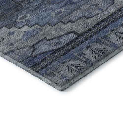 9' X 12' Blue Gray And Charcoal Oriental Washable Area Rug With UV Protection