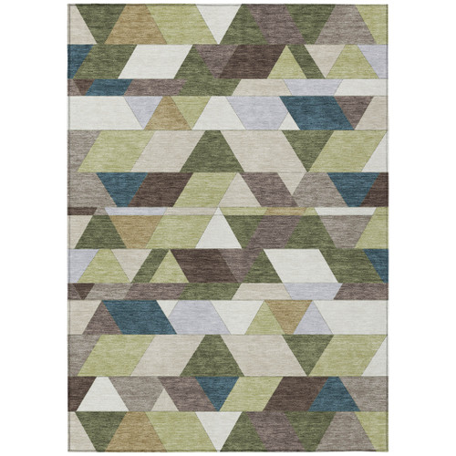 3' X 5' Olive Green And Beige Geometric Washable Indoor Outdoor Area Rug