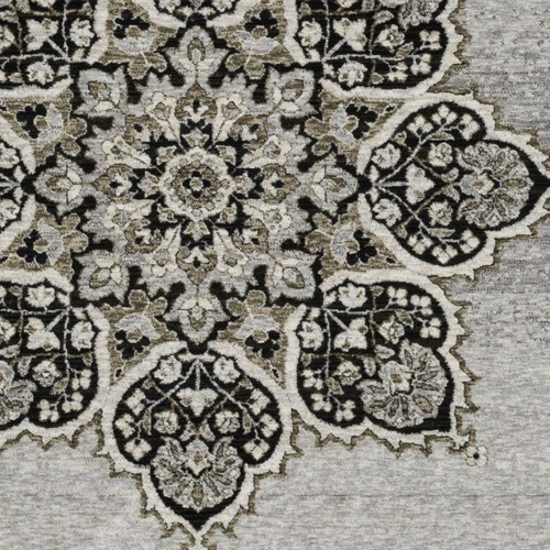 5' X 8' Gray And Black Medallion Area Rug With Fringe