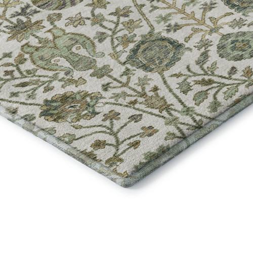 10' X 14' Ivory Fern Green And Beige Floral Washable Area Rug With UV Protection