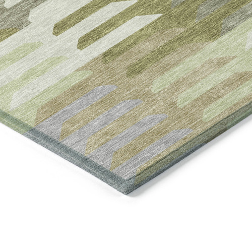 10' X 14' Fern Green Gray And Ivory Geometric Washable Indoor Outdoor Area Rug