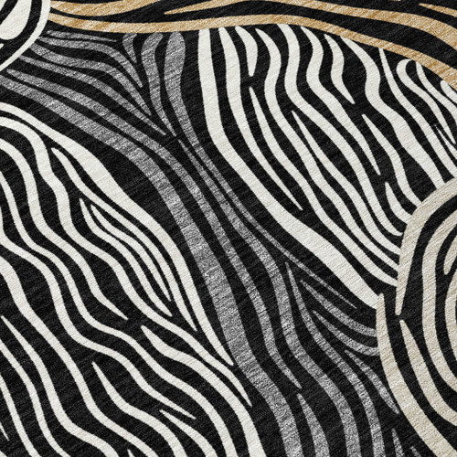 10' X 14' Black And Ivory Ikat Washable Indoor Outdoor Area Rug