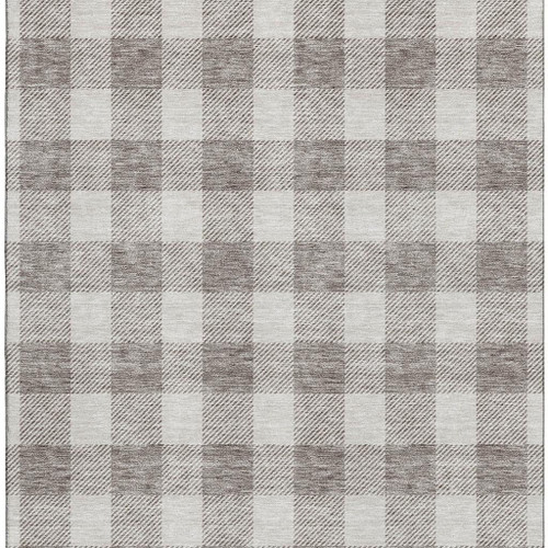 3' X 5' Taupe And Ivory Plaid Washable Area Rug With UV Protection