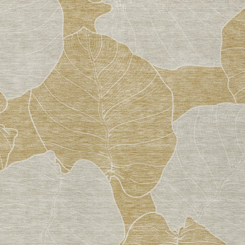 5' X 8' Gold And Ivory Floral Washable Indoor Outdoor Area Rug