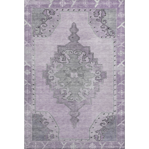 8' X 10' Plum And Gray Oriental Washable Area Rug With UV Protection