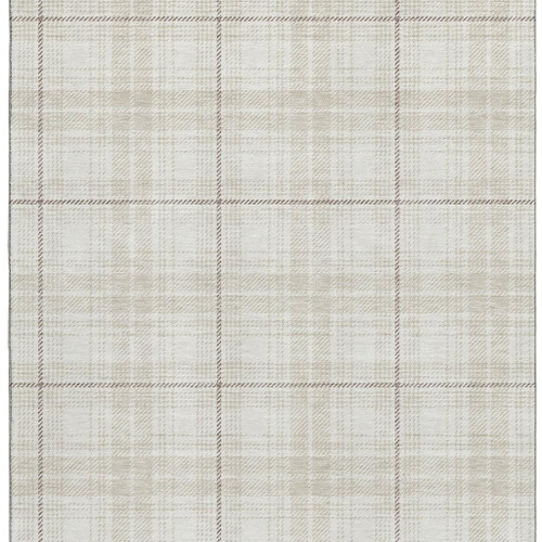 9' X 12' Ivory Brown And Beige Plaid Washable Area Rug With UV Protection