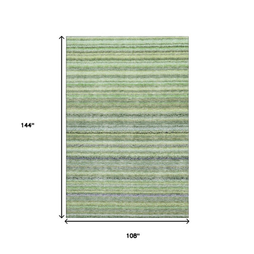 9' X 12' Green And Blue Striped Washable Area Rug With UV Protection