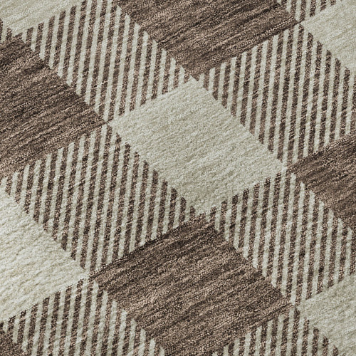 10' X 14' Brown And Beige Plaid Washable Area Rug With UV Protection