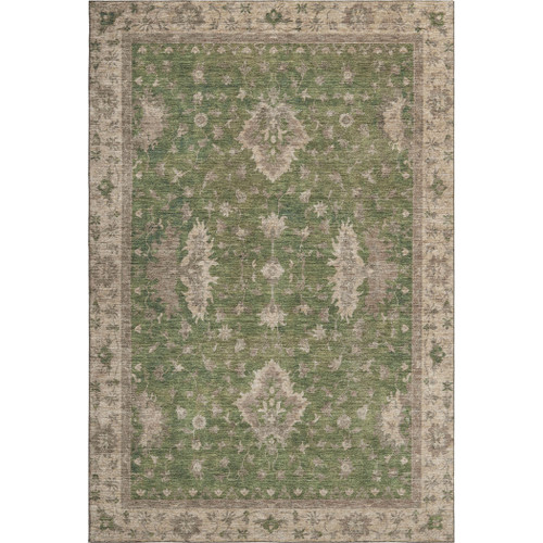 10' X 14' Artichoke Green And Beige Oriental Washable Area Rug With UV Protection