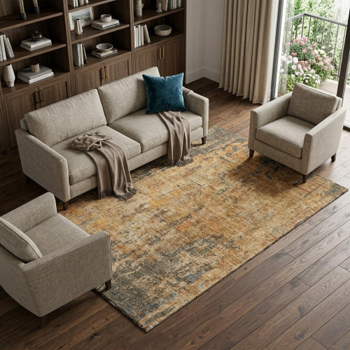 9' X 12' Copper And Gray Abstract Washable Area Rug With UV Protection