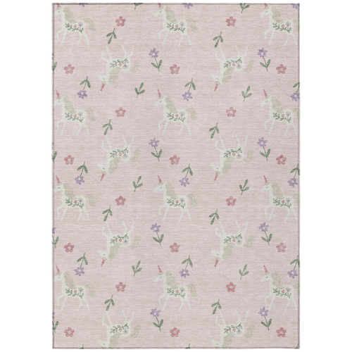9' X 12' Pink And Ivory Floral Washable Indoor Outdoor Area Rug