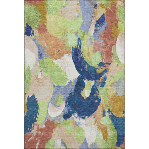 10' X 14' Artichoke Green Blue And Ivory Abstract Washable Area Rug With UV Protection