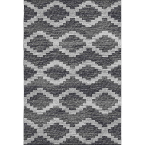 5' X 8' Gray Ivory And Charcoal Tribal Washable Area Rug With UV Protection