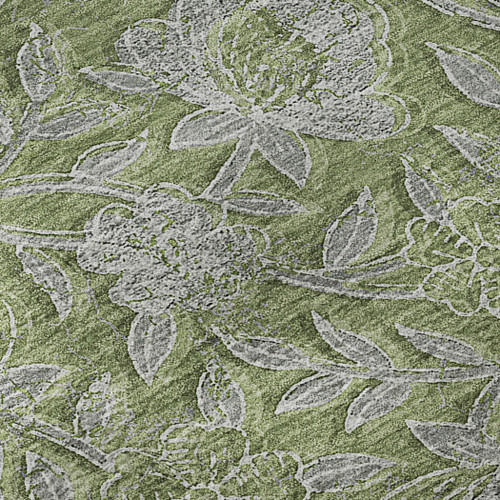 3' X 5' Olive Green And Gray Floral Washable Area Rug With UV Protection