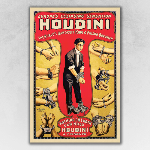 12" X 18" Houdini Handcuff King Vintage Magic Poster Wall Art