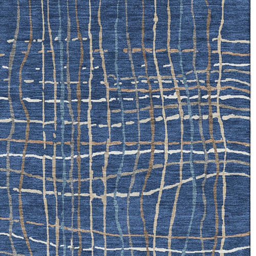 9' X 12' Navy Blue And Ivory Striped Washable Area Rug With UV Protection