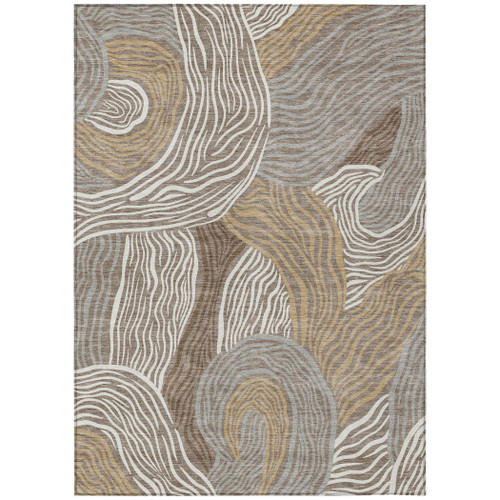 5' X 8' Taupe And Ivory Ikat Washable Indoor Outdoor Area Rug
