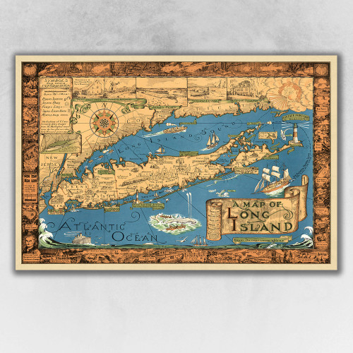 Vintage 1933 Map Of Long Island Unframed Print Wall Art Paper