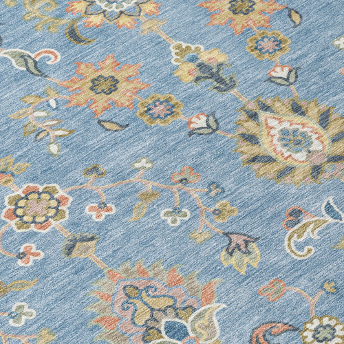 8' Denim Blue And Copper Round Abstract Washable Indoor Outdoor Area Rug