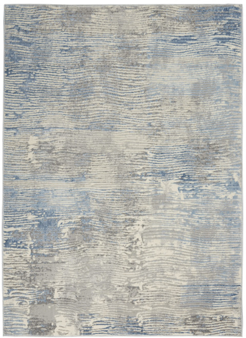 5' X 7' Ivory Blue And Gray Abstract Distressed Area Rug