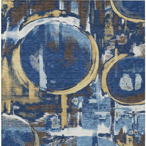 5' X 8' Navy Blue And Blue Abstract Washable Indoor Outdoor Area Rug