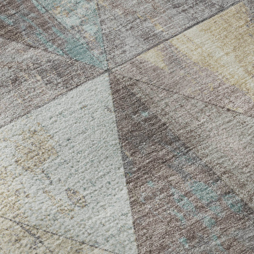 5' X 8' Coffee Teal And Beige Geometric Washable Area Rug With UV Protection