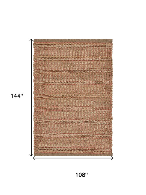 9' X 12' Natural And Pink Jute Hand Woven Area Rug