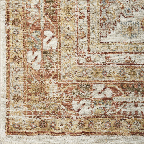 10' Ivory And Red Floral Medallion Distressed Runner Rug